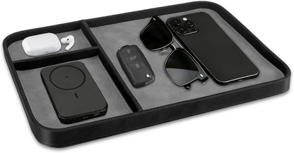 SITHON Valet Tray Trendy Organizer, Premium PU Leather Stylish and Organized Multifunctional Catchall Bedside Vanity Tray Nightstand Caddy Holder for Keys, Watch, Wallet, Jewelry and more (Black)