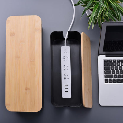 2 Pack Large Cable Management Box – Wooden Style Cord Organizer and Cover for TV Wires, Computer, Router, USB Hub and Under Desk Power Strip – Safe ABS Material and Baby-Pets Proof Lock (White)