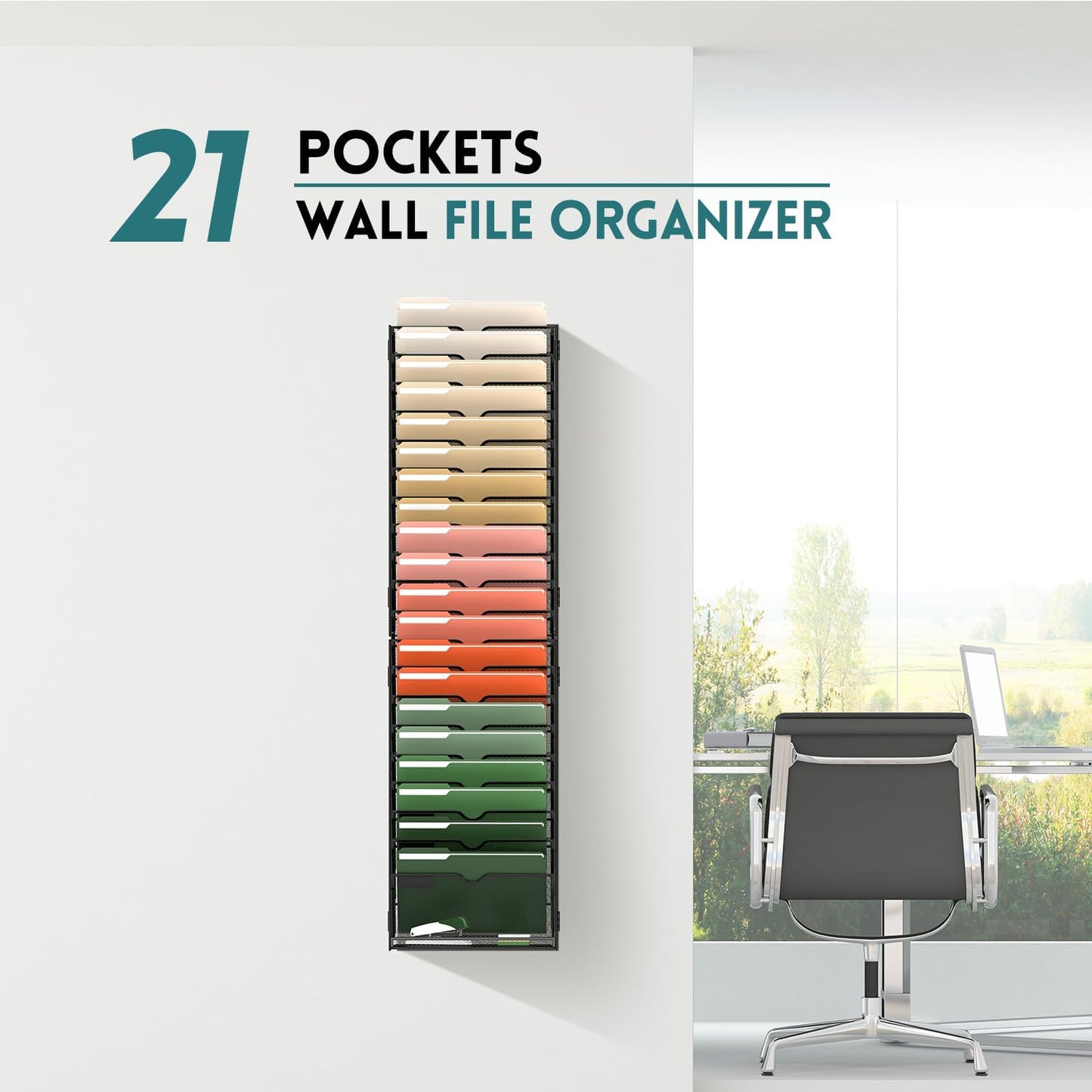 SUPEASY 5 Tier Wall File Organizer, Hanging Wall Mounted Mail Organizer with Label Slots, Metal Mesh File Holder Magazine Rack for Office, Home, School or Classroom, Black