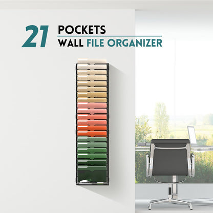 SUPEASY 5 Tier Wall File Organizer, Hanging Wall Mounted Mail Organizer with Label Slots, Metal Mesh File Holder Magazine Rack for Office, Home, School or Classroom, Black