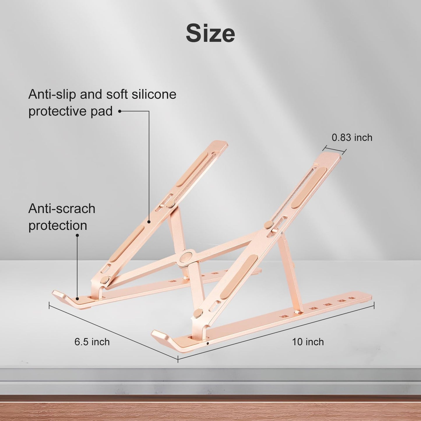Ergonomic and Foldable Laptop Stand for Desk, Adjustable Riser, Fits All Laptops and Notebooks up to 17,Ultra-Thin,Ventilated Cooling,ABS+Silicone,Silver.