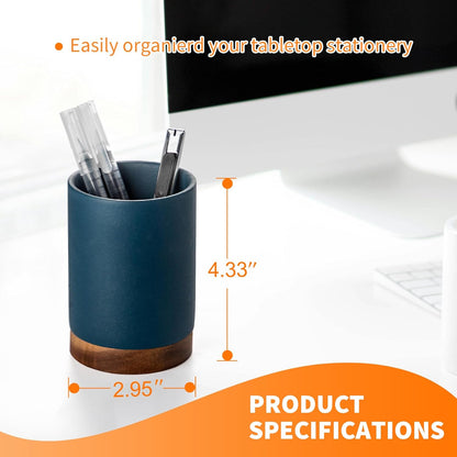 Pen Holder for Desk, Ceramic Pencil Organizer & Makeup Brush Holder, Office Decor and Desk Accessories，Perfect Office Organization,Teacher Supplies (White, Set / 1)