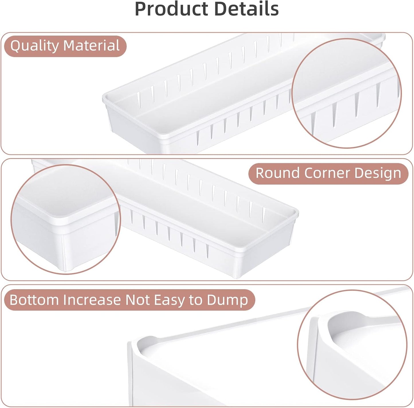 Desk Drawer Organizer Tray, 4 Pack Expandable Drawer Organizer with Dividers Adjustable, Bathroom Organizer Bins for Junk, Office, Makeup, Kitchen Utensil