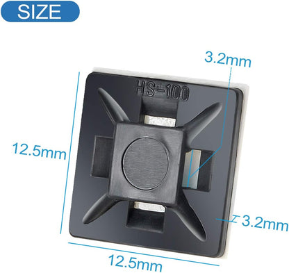 XHF 100 PCS 3/4" Black Self Adhesive Cable Zip Tie Mounts Wire Cable Clips Holders Management Anchors Organizer Holders Squares(HS-101S)