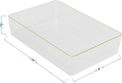 Martha Stewart Kerry Plastic Stackable Office Desk Drawer Organizers, 6" x 3", 6 Pack, with Gold Trim