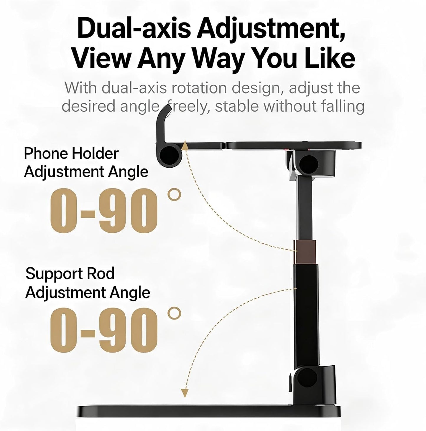 Adjustable Cell Phone Stand for Desk - Foldable Desktop Phone Holder Compatible with All 4-10 Inches Smartphone and Tablet for Workspace Organizers(1Pack Black)