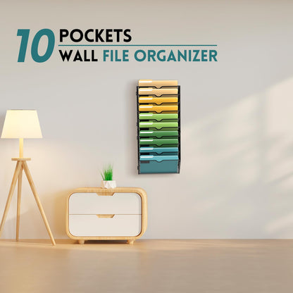 SUPEASY 5 Tier Wall File Organizer, Hanging Wall Mounted Mail Organizer with Label Slots, Metal Mesh File Holder Magazine Rack for Office, Home, School or Classroom, Black