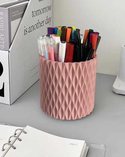 Lebenrich Rotating Pen Holder for Desk, 5 Slots Unique White Desk Organizer Easthetic Desktop Supplies and Accessories for Women Girls, Pencil Cup Caddy for Office Home Art Supply