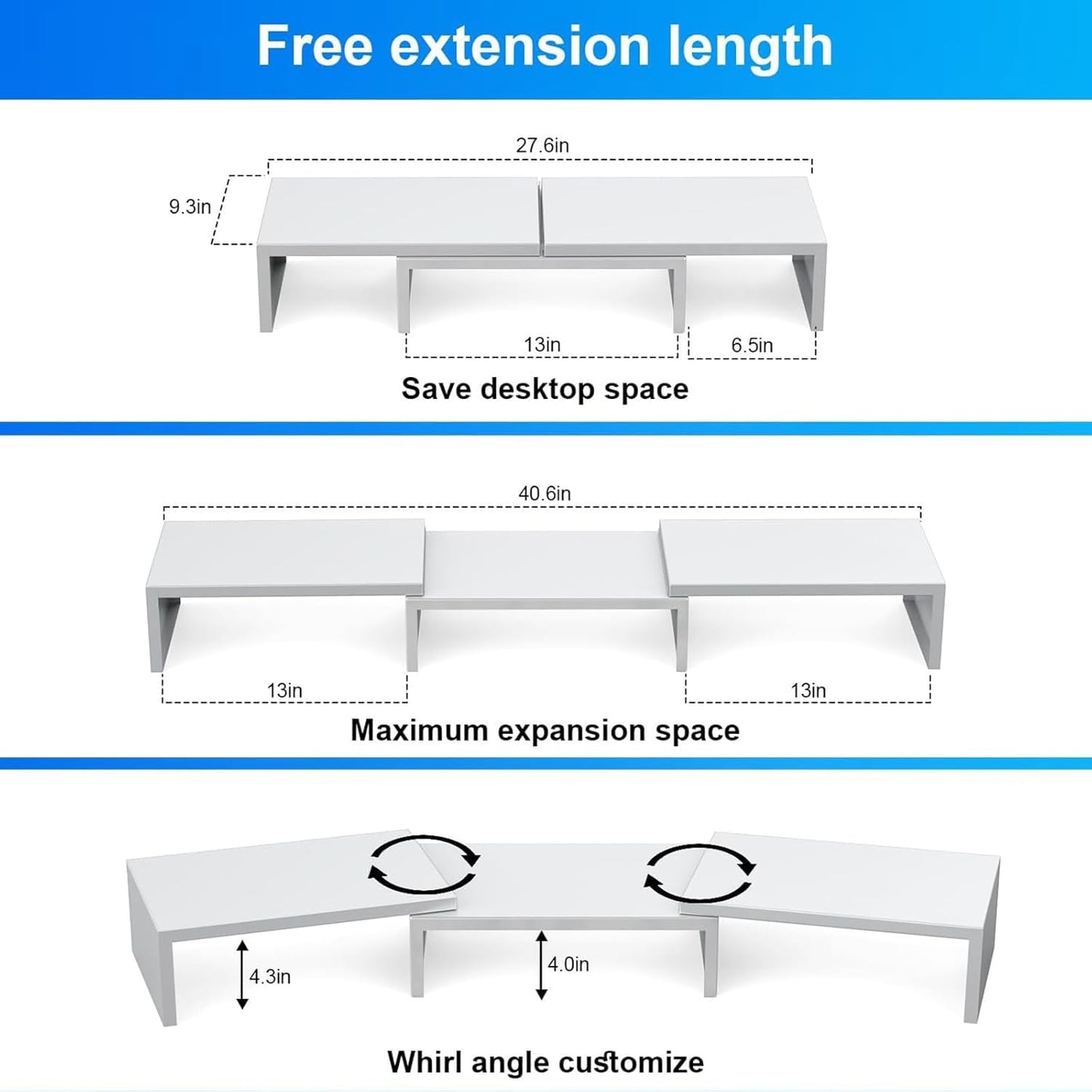 Desk Organizers and Accessories, Dual Monitor Stand Riser, Monitor Desk Shelf for Desktop Organization (Black)