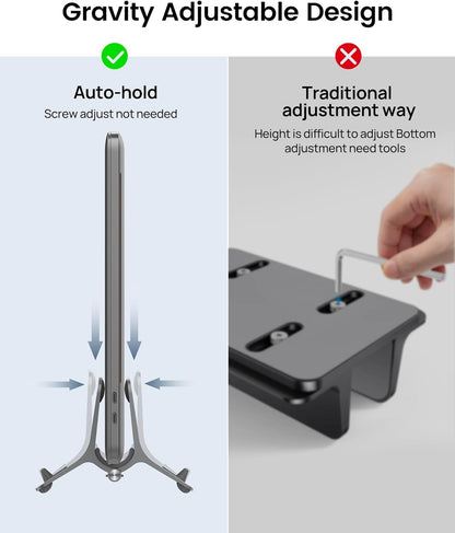 SODI Vertical Laptop Stand for Desk, Gravity Auto Lock MacBook Stand, Aluminum Laptop Holder Vertical Compatible with MacBook Pro, Air, Tablet, Space-Saving Organize Work & Home Office, Gray