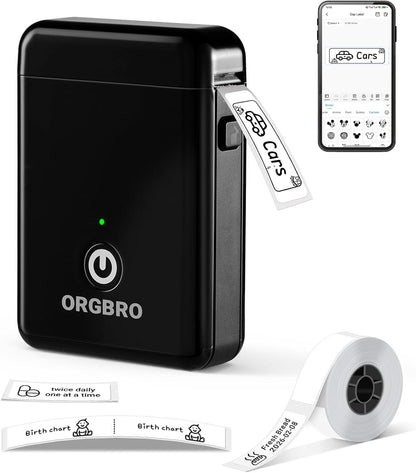 ORGBRO Label Maker Machine with Tape, X1 Portable Bluetooth Mini Label Printer, Support Pre-Cut & Continuous Label, Wireless Small Label Makers with Versatile App for School Home Office Organization