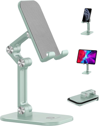 OCYCLONE Phone Stand, Adjustable Height and Angle Foldable Cell Phone Stand Holder for Desk, Taller iPhone Stand Compatible with 4.7"-13" Smartphones iPad Tablet, Black