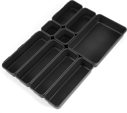9 Pcs Stackable Drawer Organizer Trays Set, Versatile Desk and Vanity Drawer Organizer Trays, Storage Bins for Makeup, Bathroom, Bedroom, Kitchen and Office Stackable Storage Trays