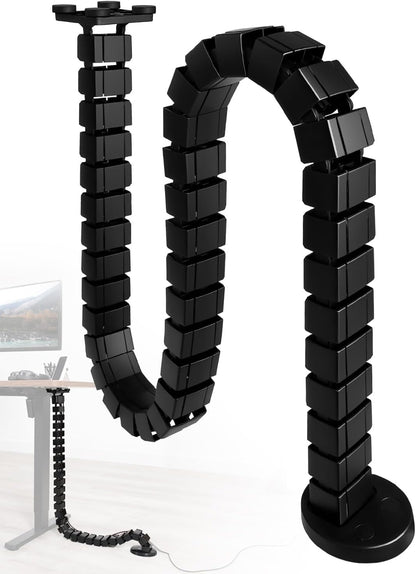 Under Desk Cable Management Vertebrae Fit for Sit Stand Desk Management, Magnetic Fixation Adjustable Length Cable Management Spinal, Flexible Chain Raceway Black