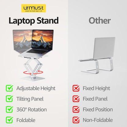 Urmust Adjustable Laptop Stand for Desk Aluminum Computer Stand for Laptop Riser Holder Notebook Stand Compatible with MacBook Air Pro Ultrabook All Laptops 11-17 inch (Black)