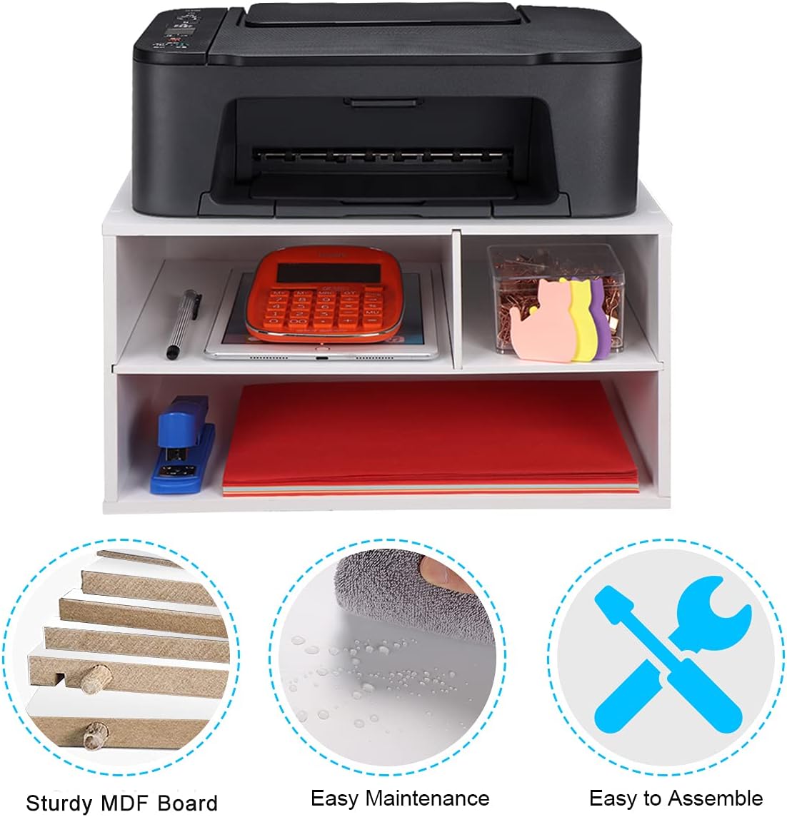 EMERIT Printer Stand Shelf with Storage Wood Desk Paper Organzier for Home/Office,Printer Riser, 2 Tire