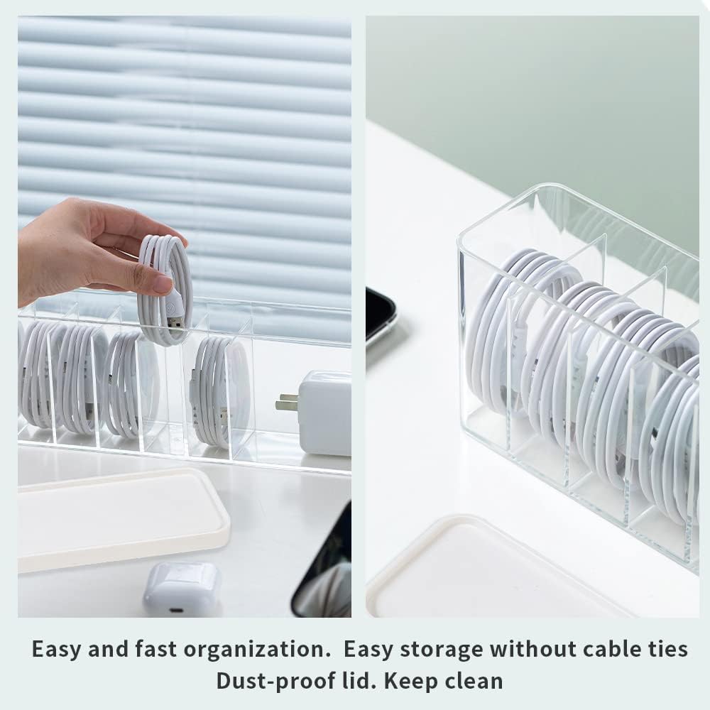 Charger Cable Cord Storage Organizer Box - 2 Pack With Lid - Easy Storage Without Cable Ties