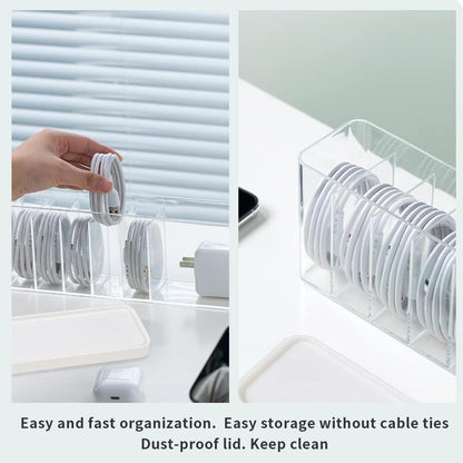 Charger Cable Cord Storage Organizer Box - 2 Pack With Lid - Easy Storage Without Cable Ties