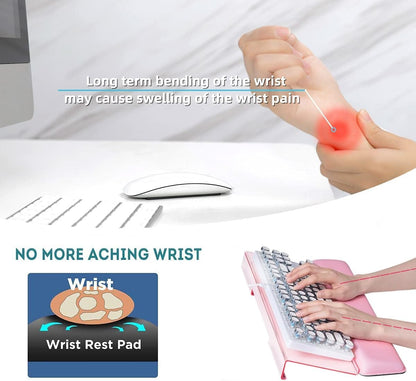 Computer Keyboard Wrist Rest Stand Set for Desktop, Keyboard Holder Easy Typing with Wrist Pad for Office, Home, School - Pink