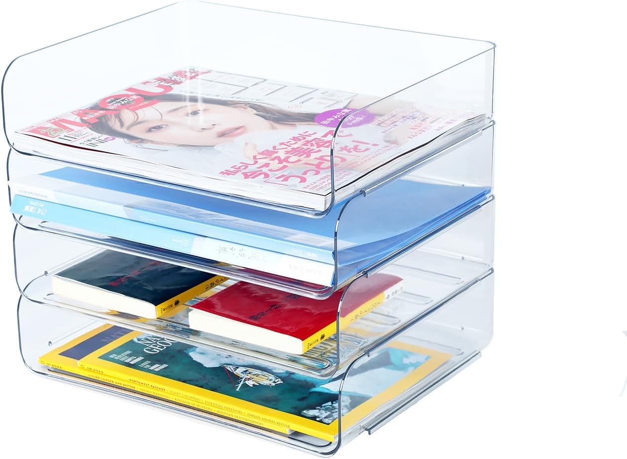 3 Tiers Stackable A4 Paper Trays, Office Desk File Holder, Tidy File Document Letter Book Paper Organizer (3 Tiers,Clear)