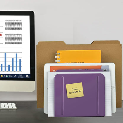 Acrimet 4-Section Vertical Metal File Sorter, Desktop File Organizer for Papers, Folders & Documents, Space-Saving Office Organizer, Purple