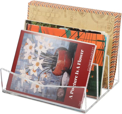 Picowe Acrylic Mail Organizer, 3-Tier Desktop File Holder for Letters, Envelopes, Bills, Paper, Desk Organizer Vertical Letter Sorter for Office and Home