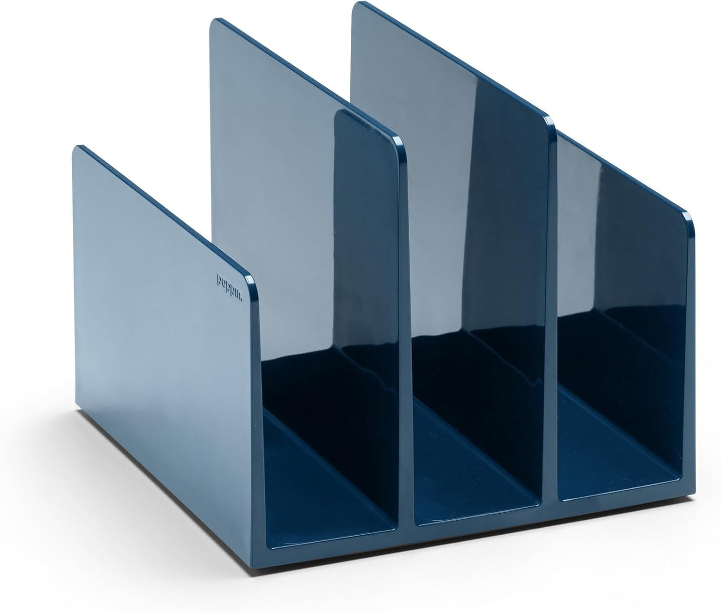 Poppin Fin File Sorter - 3-Compartment File Organizer, Sturdy and Durable Document Organizer, Sleek Design with Lacquer-like Finish, File Folder Organizer for Desk (Dark Gray)