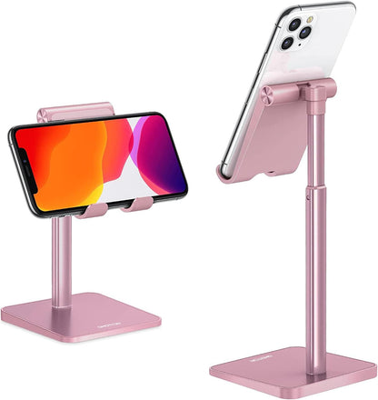 OMOTON Cell Phone Stand, Adjustable Angle Height Desk Phone Dock Holder for iPhone Air 17 Pro Max/Plus/XS/XR, Samsung Galaxy S20 / S10 / S9 / S8 and Other Phones (3.5-7.0-Inch)