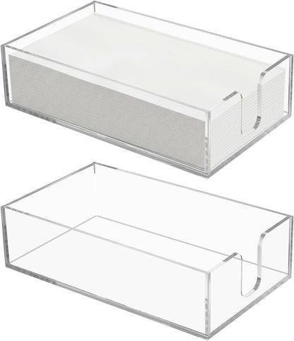2pcs Clear Napkin Holder Flat Napkin Holder for Table Acrylic Guest Towel Holders Clear Bathroom Paper Hand Towels Storage Tray Napkins Tray Hand Towel Organizer for Kitchen Dining Hotel Wedding Party