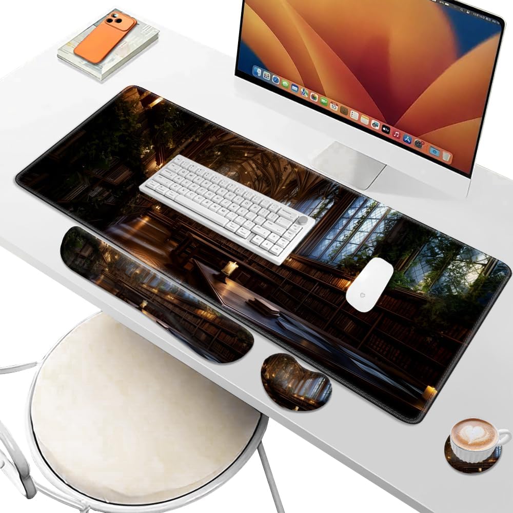 Desk Pad and Keyboard Wrist Rest, Large Mouse Pad + Keyboard Pad+Mouse Wrist Support, Non-Slip Desk Mat Protector for Office, Home 31.5×11.8 Inches Anime Dragon