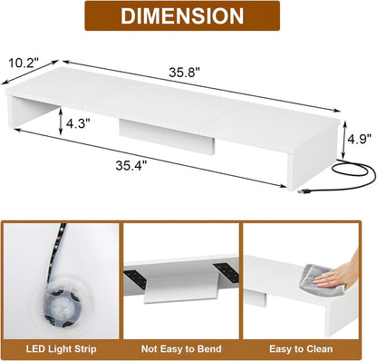 Qupui Computer Monitor Stand Riser with Drawer and Pen Holders, Desk Organizer Shelf and Accessories, Office Desk Accessories, Office Organization, Black