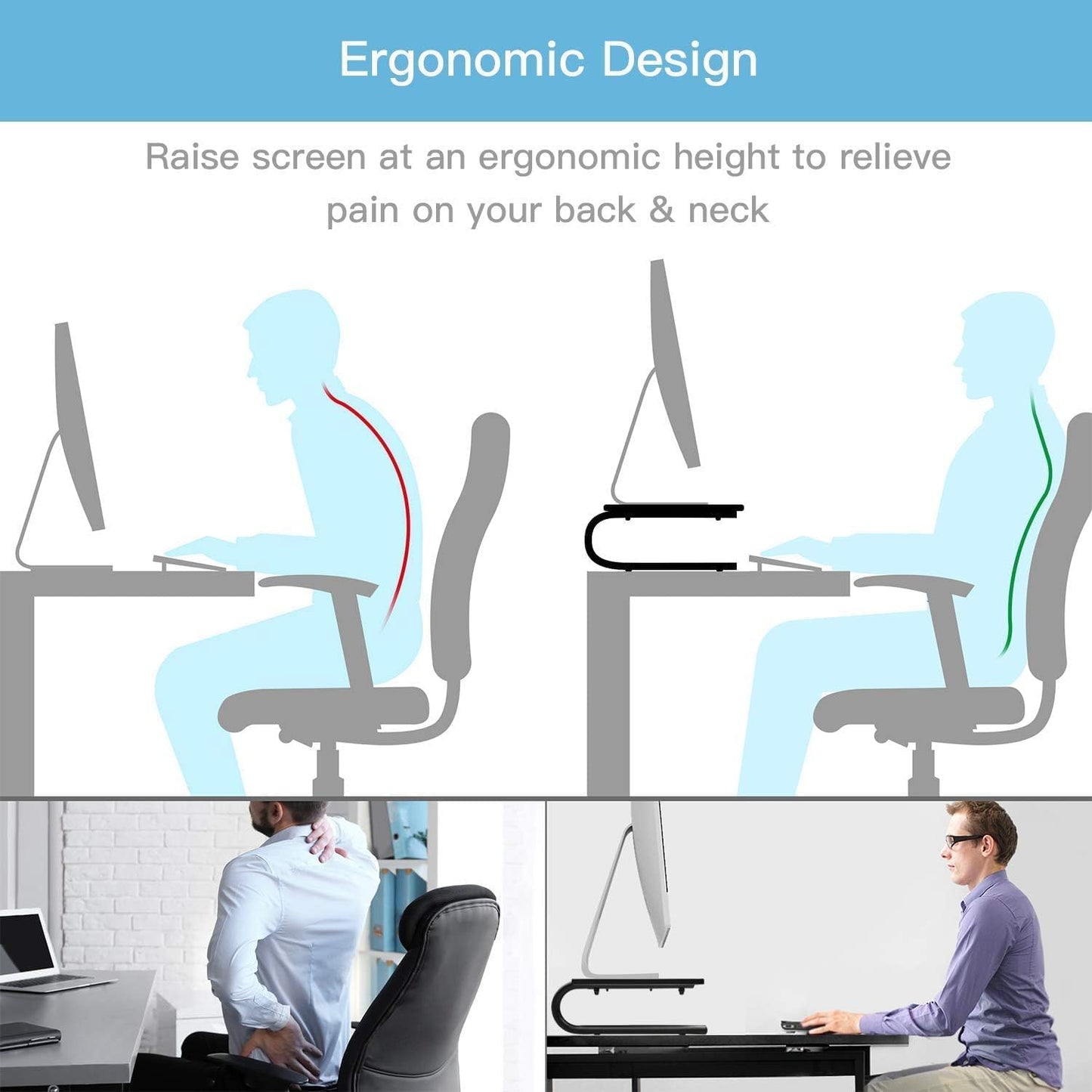 HUANUO Monitor Riser for Desk, Desk Organizer,Laptop Shelf w/Vented for Screen, Computer Stand for PC, Printer, for Home & Office