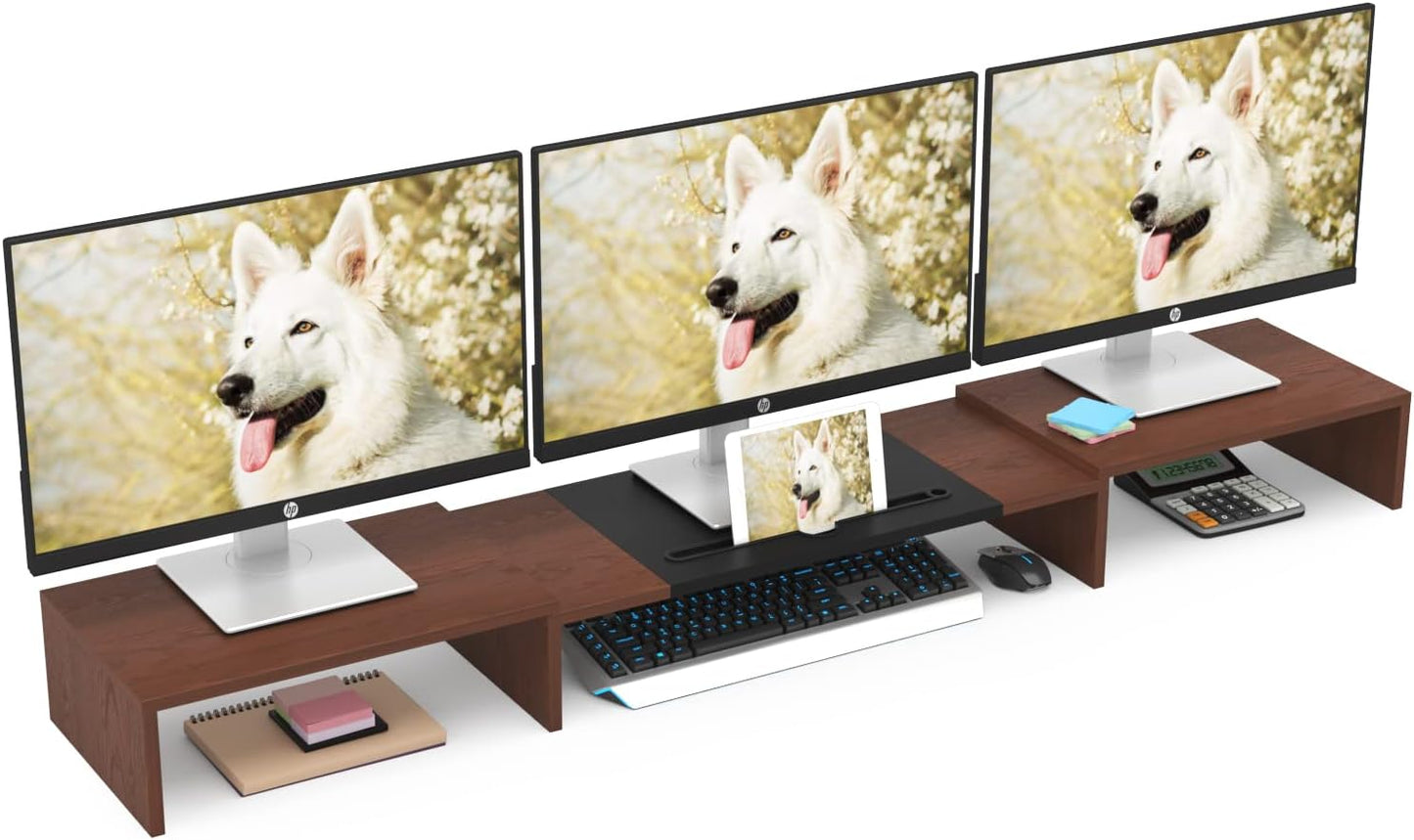 WESTREE Triple Dual Monitor Stand Riser, Extra Long Monitor Stand for 1~2~3 Monitors, Monitor Stand with Length and Angle Adjustable, 3 Shelf Desktop Storage Riser for Monitor Computer Screen Laptop