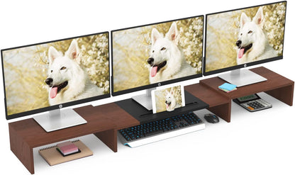 WESTREE Triple Dual Monitor Stand Riser, Extra Long Monitor Stand for 1~2~3 Monitors, Monitor Stand with Length and Angle Adjustable, 3 Shelf Desktop Storage Riser for Monitor Computer Screen Laptop