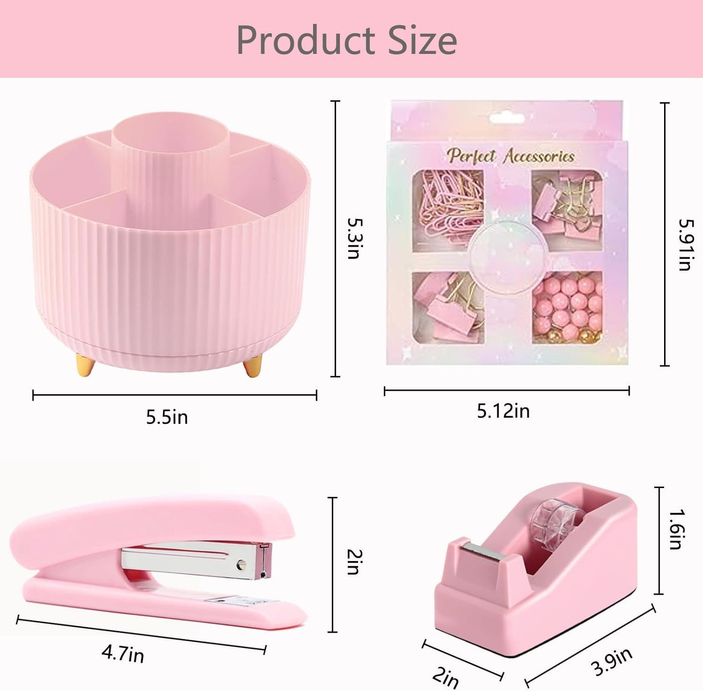 suniya Office Supplies,Gold Desk Accessories,with Stapler,Tape Dispenser,Pen Holder,Scissors,Phone Stand,Staple Remover,Ballpoint Pen,Clear Tape, Staples,Ruler,Clips,Best Gift for Business or Boss