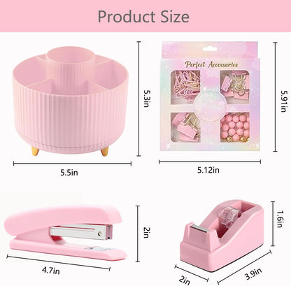 suniya Office Supplies,Gold Desk Accessories,with Stapler,Tape Dispenser,Pen Holder,Scissors,Phone Stand,Staple Remover,Ballpoint Pen,Clear Tape, Staples,Ruler,Clips,Best Gift for Business or Boss