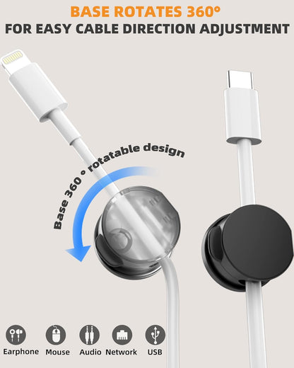 6 Pack Magnetic Cable Organizer, 360° Adjustable Cord Holder, No-Residue Nano Acrylic Adhesive Cord Clips Charger Cable Management for Office Home Desk Phone Car Wall Desktop Nightstand(White)