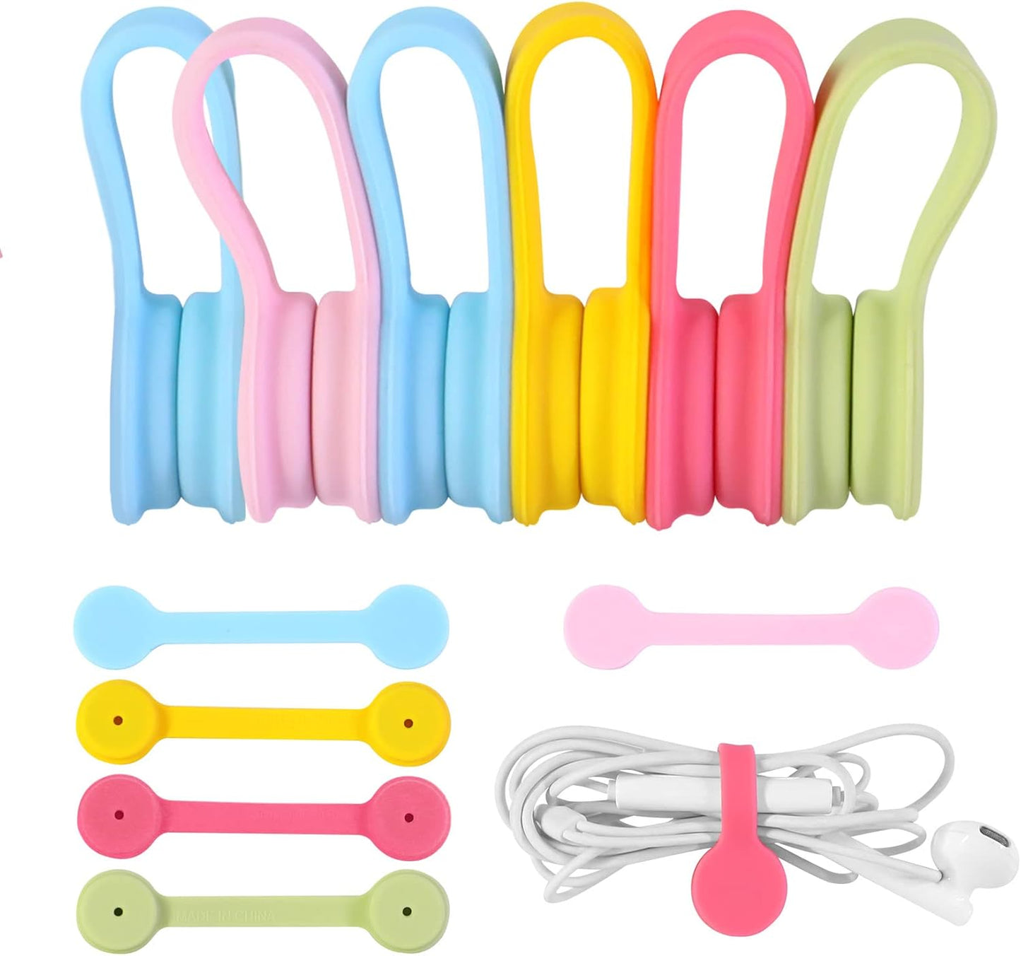 Viaky 6 Packs Magnet Wire Winder Straps, Multi-Colored Noticeboard Fridge Clips Silicone Cable Organizer Reusable Tie Phone Earbuds Bookmark Whiteboard Fridge (Lake Blue, Blue, Gray)