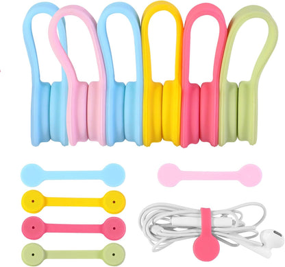 Viaky 6 Packs Magnet Wire Winder Straps, Multi-Colored Noticeboard Fridge Clips Silicone Cable Organizer Reusable Tie Phone Earbuds Bookmark Whiteboard Fridge (Lake Blue, Blue, Gray)