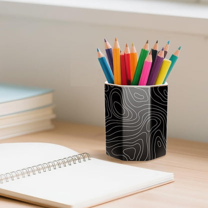 WAVEYU Ceramic Pen Holder for Desk Cute, Pencil Cup Pot Desk Organizer, Makeup Brush Holder for Women, Men, Kids, Desk Marble Decor for Office, Classroom, Home, Gray Golden