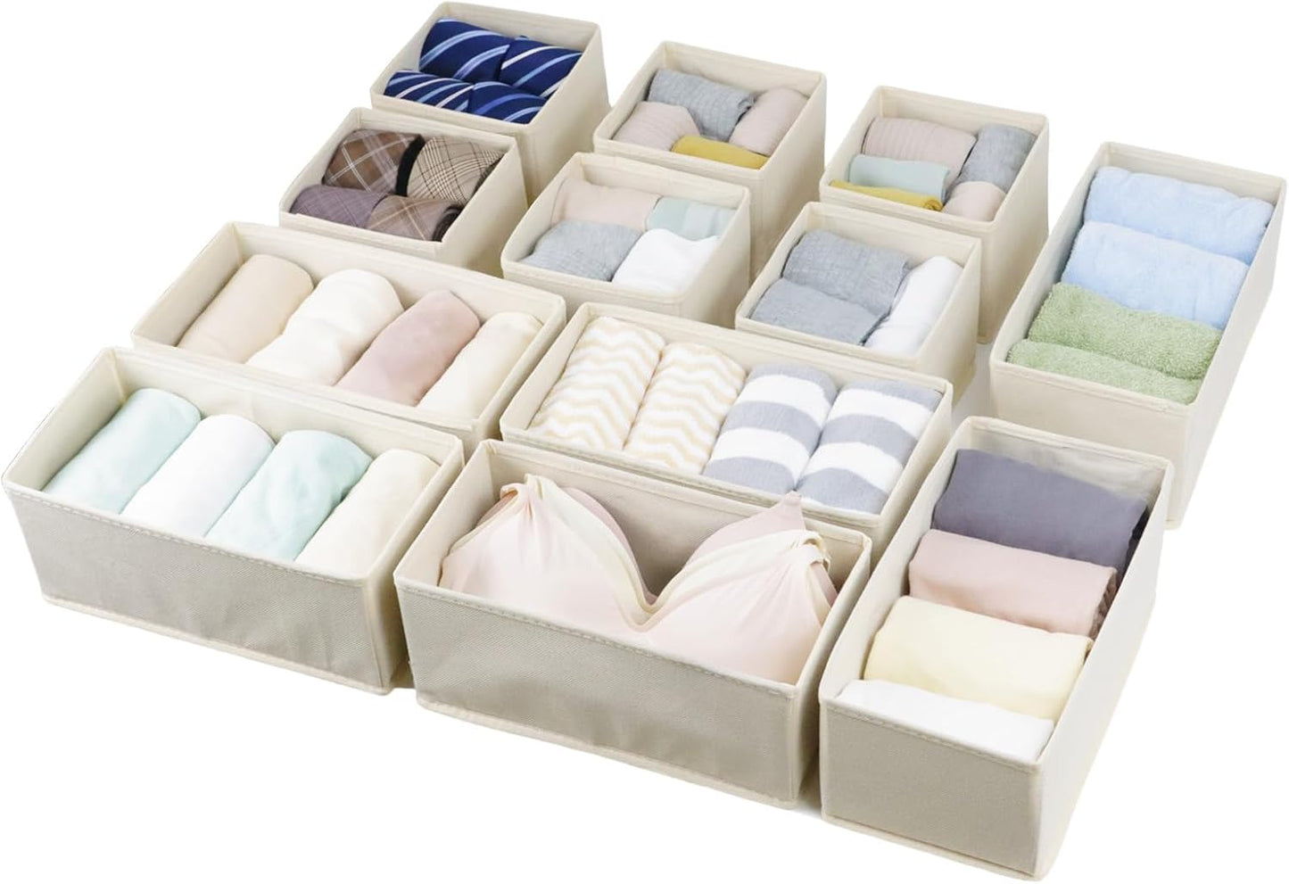 Fordonral 12 Pack Drawer Organizer Clothes, Foldable Fabric Dresser Organizer Closet Organizers and Storage Box for Underwear,Folded Clothes,Baby Clothing,Socks,Bra,Towels,Ties(12 Pack,Gray)