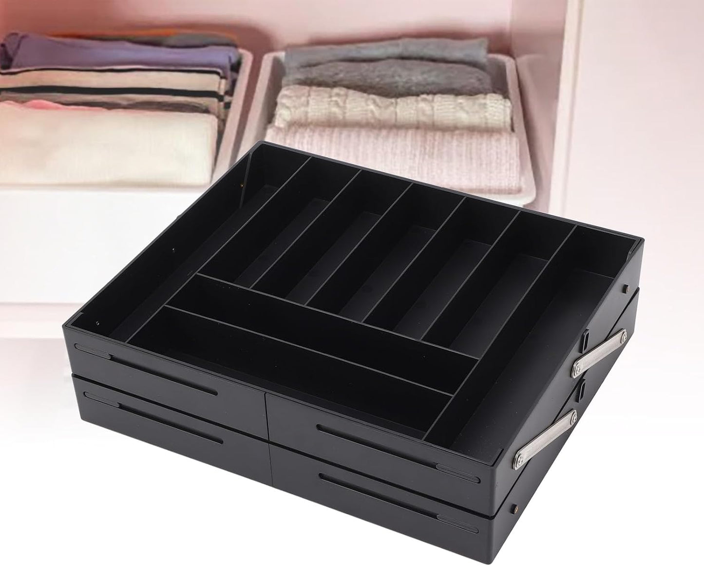 Extra Large and High Drawer Organizer, 2 Tier Smart Expandable Desk Organizer, Multi Level Junk Drawer Organizer for Makeup, Jewelry, Desk, Office Drawers (Gray)