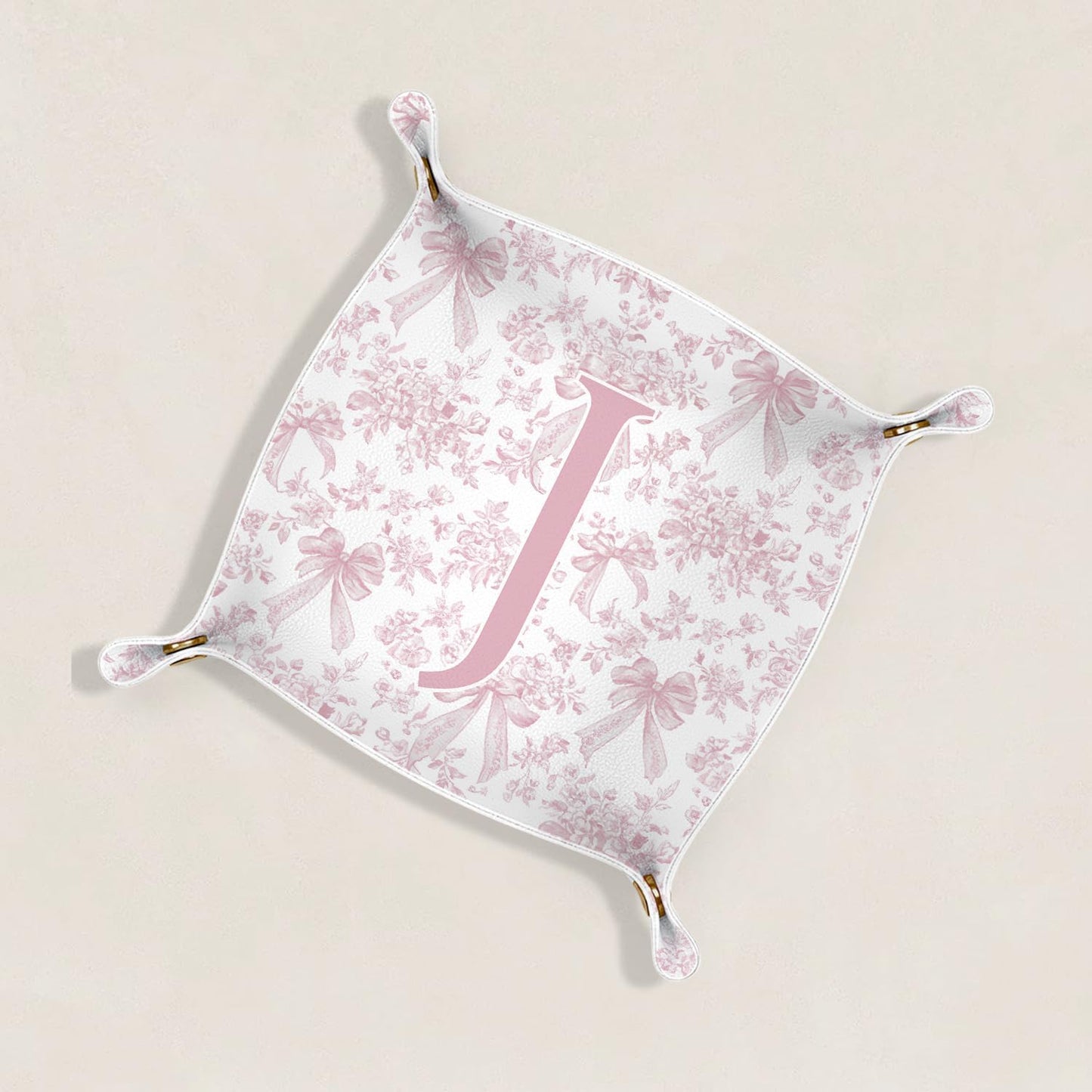 Gifts for Mom Initial Valet Tray,Pink Personalized Gifts for Women Mom Grandma Girlfriend,Nightstand Desk Accessories PU Leather Tray Organizer for Birthday Christmas Gift Ideas (B)