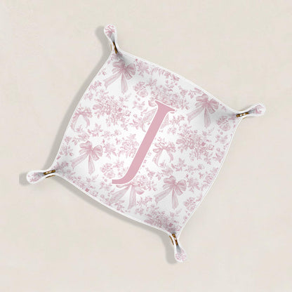 Gifts for Mom Initial Valet Tray,Pink Personalized Gifts for Women Mom Grandma Girlfriend,Nightstand Desk Accessories PU Leather Tray Organizer for Birthday Christmas Gift Ideas (B)