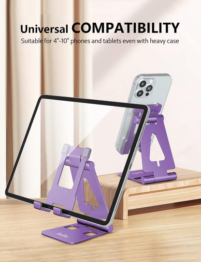 Aoviho Cell Phone Stand for Desk, Adjustable Desktop Phone Holder Stand, Foldable Moblie Phone Dock for iPhone17 16 15 14 13 12 11 Pro Xs Max Xr X 8 7 6 5 5s SE Nintendo Switch All Phones, Pink
