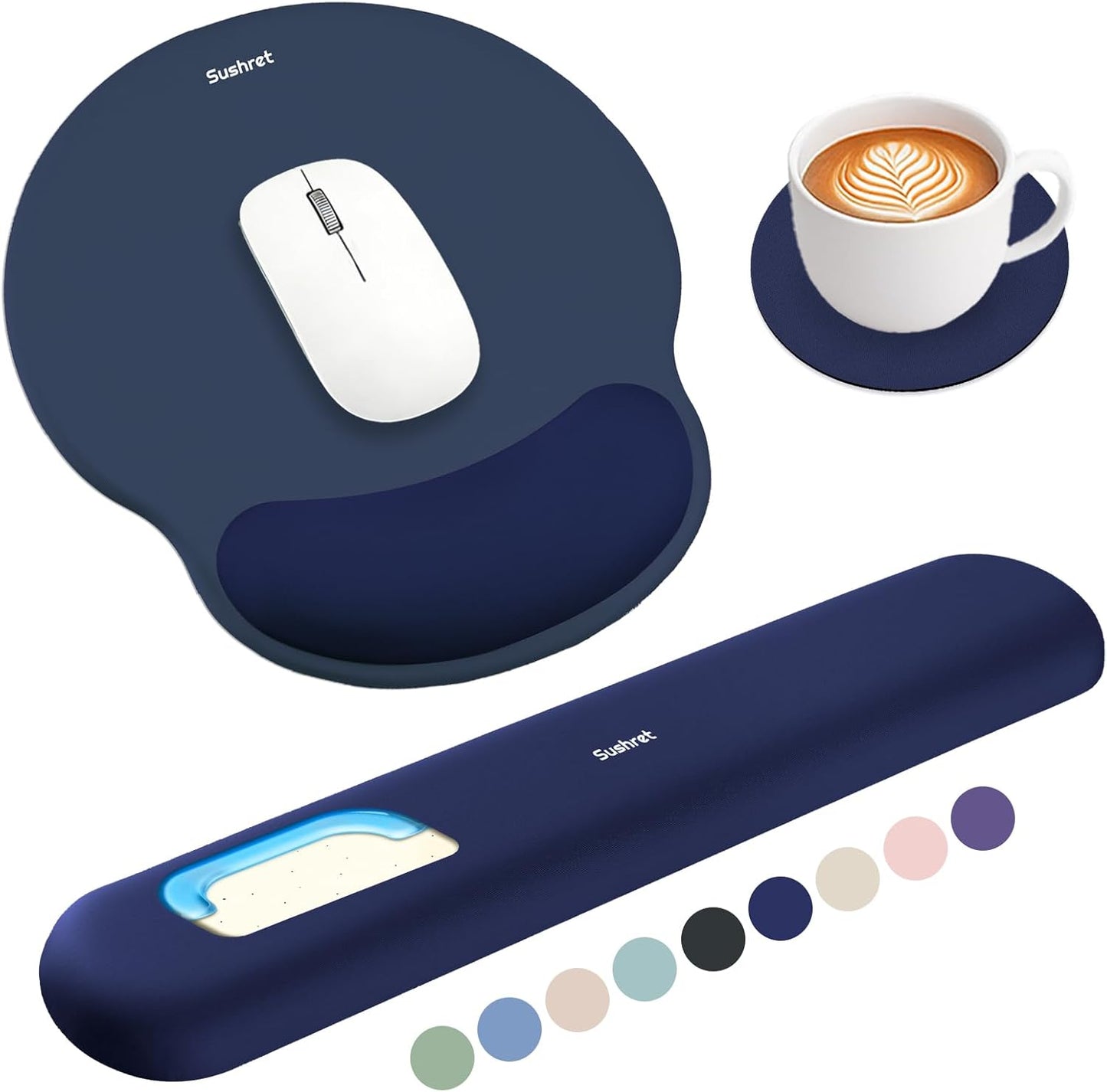 Sushret Mouse Pad and Keyboard Wrist Rest, 3-in-1 Gel Memory Foam Ergonomic Mouse Pad with Wrist Rest Set,Gaming Mousepad Arm Cushion Support for Computer Office Desk Accessories Cute Setup,Sage Green