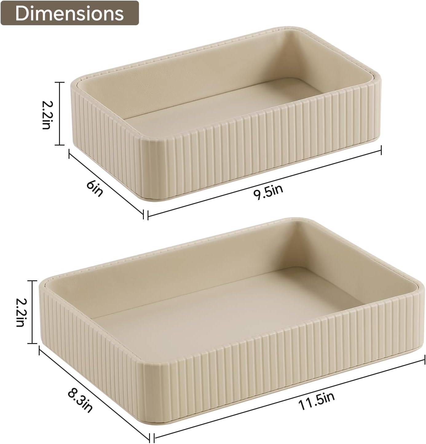 Desk Organizer Tray, PU Leather Nightstand Organizer Perfume Valet Tray for Men Women, Decorative Vanity Trays Trinket Dish Key Bowl for Entryway Table (2pcs, Ivory, Large+Small)