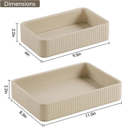 Desk Organizer Tray, PU Leather Nightstand Organizer Perfume Valet Tray for Men Women, Decorative Vanity Trays Trinket Dish Key Bowl for Entryway Table (2pcs, Ivory, Large+Small)
