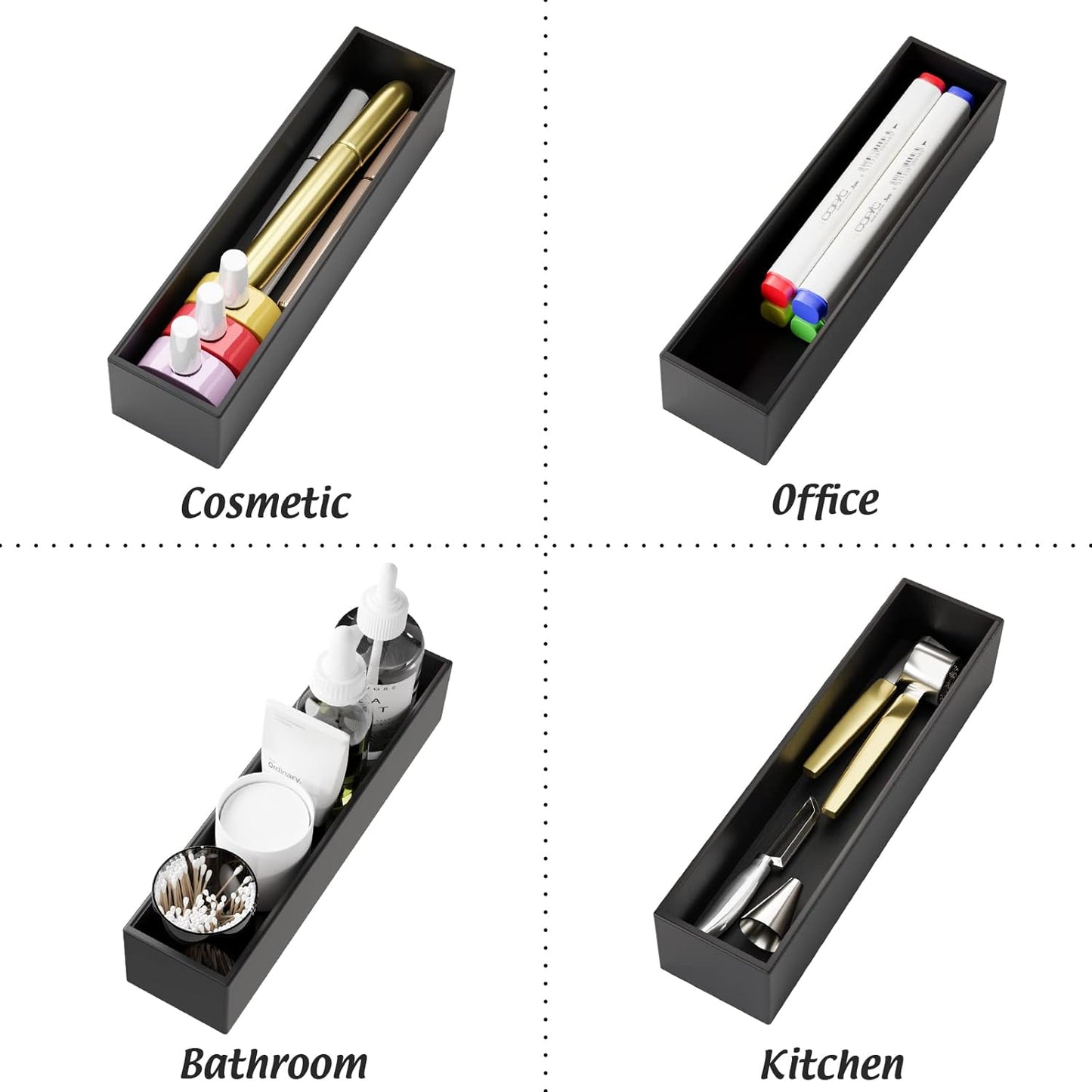 Black Bamboo Drawer Organizer - Silverware&Utensil Holder Organizer for Kitchen Drawers, Multi-Use Drawer Dividers Boxes for Bathroom Counter，Cabinet, Garage, Office Desk, Makeup, Jewelry (12"3"2.5")