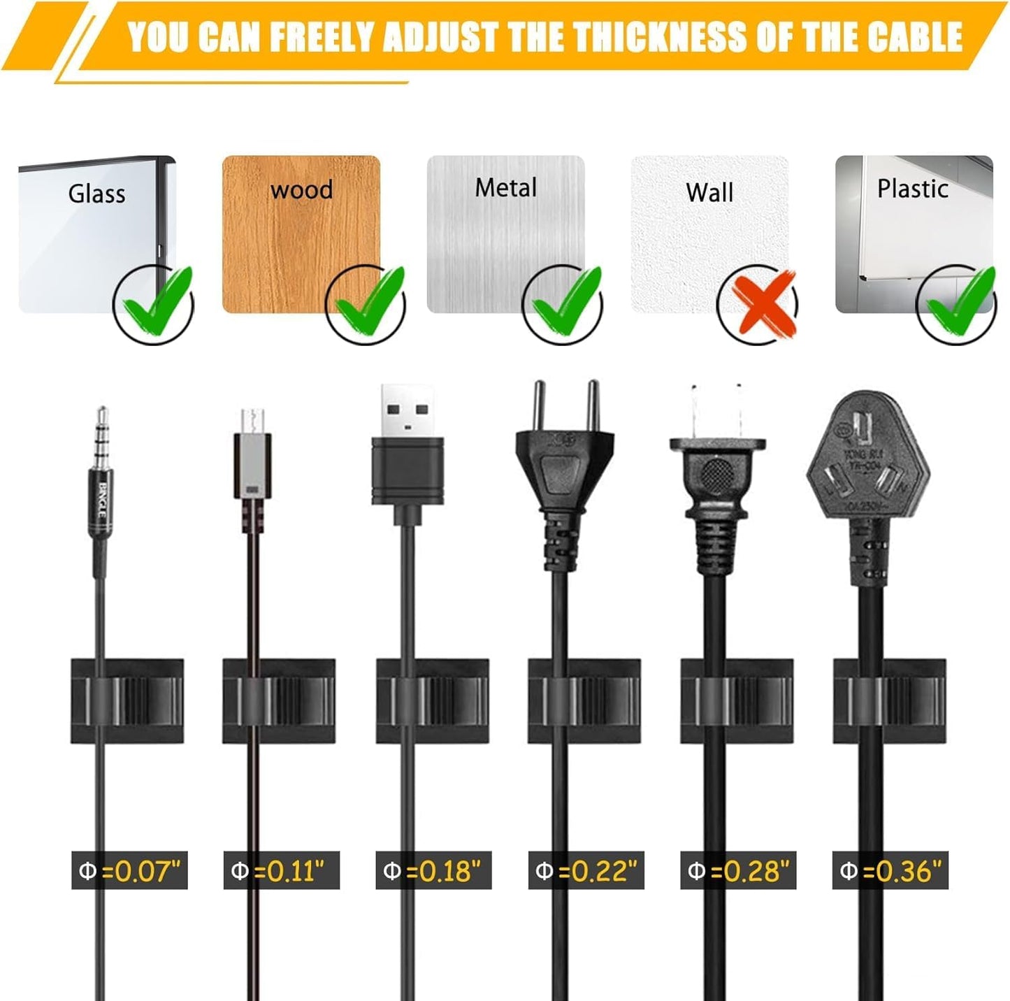 Viaky 30 Pcs Black Clips Self Adhesive Backed Nylon Wire Adjustable Cable Clips Adhesive Cable Management Drop Wire Holder